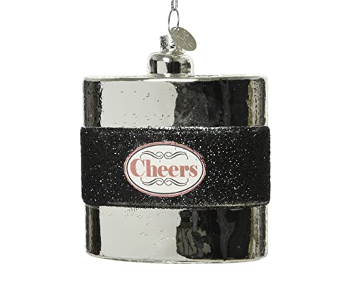 Kaemingk Christbaumschmuck Glas 9cm Flachmann Weihnachtskugeln Schnapsflasche Silber schwarz von Kaemingk