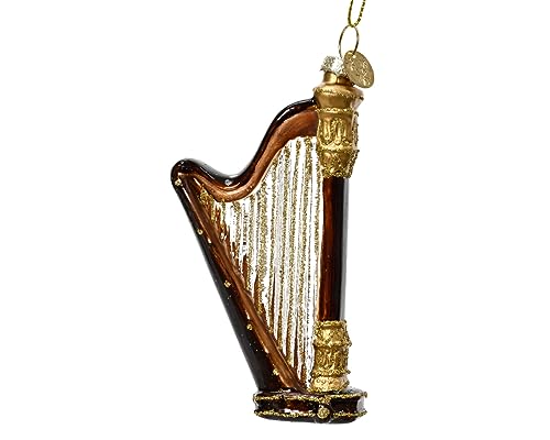 Kaemingk Christbaumschmuck Glas 9cm Harfe Instrument Weihnachtskugeln - Gold von Kaemingk