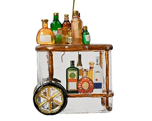 Kaemingk Christbaumschmuck Glas Barwagen 10cm braun - Weihnachtsanhänger Servierwagen Bar von Kaemingk