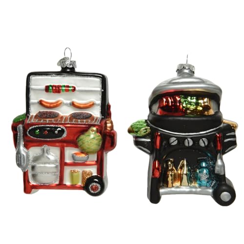 Kaemingk Christbaumschmuck Glas Gasgrill oder Kugelgrill 1 Stück Sortiert 12cm Grillparty Weihnachtskugeln von Kaemingk