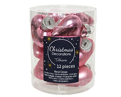 Kaemingk Christbaumschmuck Herzen Glas 4cm x 12 Stück Weihnachtskugeln Christbaumkugeln rosa Lippenstiftrosa von Kaemingk