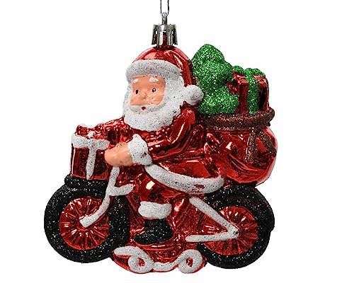 Kaemingk Christbaumschmuck Kunststoff 10cm Weihnachtsmann auf Fahrrad - Rot - Weiß von Kaemingk