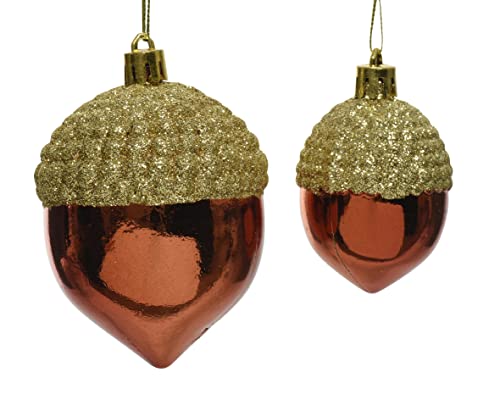 Kaemingk Christbaumschmuck Kunststoff 6cm und 8cm Eicheln Weihnachtskugeln 2 Stück bruchsicher braun Gold von Kaemingk