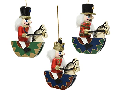 Kaemingk Christbaumschmuck Nussknacker 10cm x 1 Stück Sortiert Holz Schaukelpferd Nostalgie Soldat bunt von Kaemingk