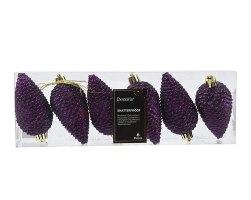 Kaemingk Christbaumschmuck Zapfen 8cm Kunststoff 6 Stück - bruchsicher & mit Glitzer - Christbaumkugeln Weihnachtsbaumkugeln - Weihnachtsbaumschmuck - Feige von Kaemingk