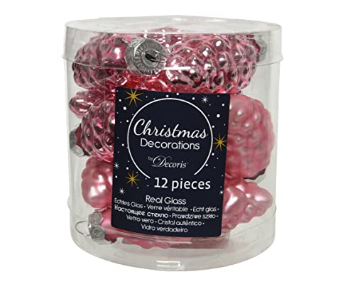 Kaemingk Christbaumschmuck Zapfen Glas 6cm x 12 Stück Weihnachtskugeln Christbaumkugeln rosa Lippenstiftrosa von Kaemingk