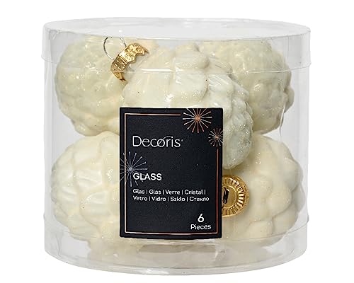 Christbaumschmuck Zapfen Glas 7cm x 6 Stück Weihnachtskugeln Christbaumkugeln Wollweiß Ivory - Elfenbein - cremeweiß von Kaemingk