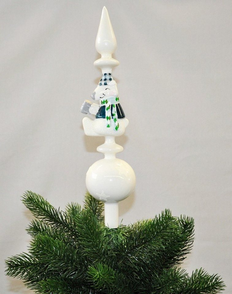 Kaemingk Christbaumspitze Christbaumspitze Glas 34cm Spitze Matt Glitzer Bär Eule Pinguin Tanne, Echt Glas, Massive Ausführung, Inklusive praktischer Aufbewahrungsbox von Kaemingk