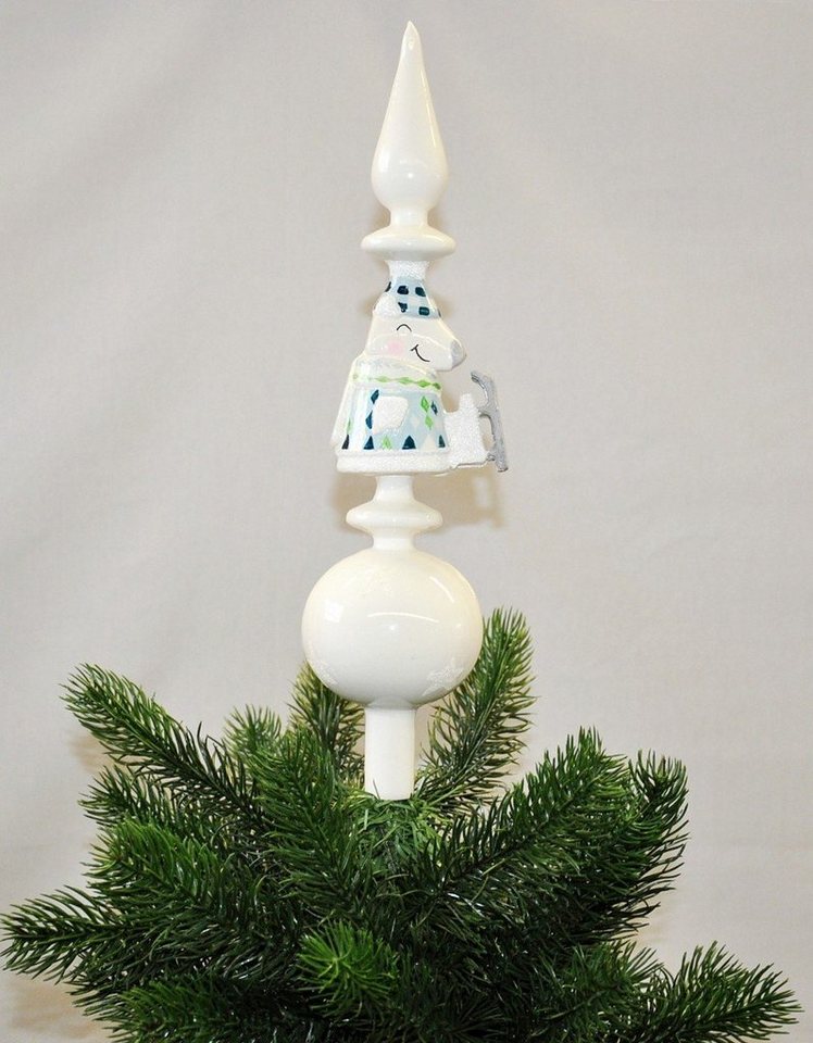 Kaemingk Christbaumspitze Christbaumspitze Glas 34cm Spitze Matt Glitzer Bär Eule Pinguin Tanne, Echt Glas, Massive Ausführung, Inklusive praktischer Aufbewahrungsbox von Kaemingk