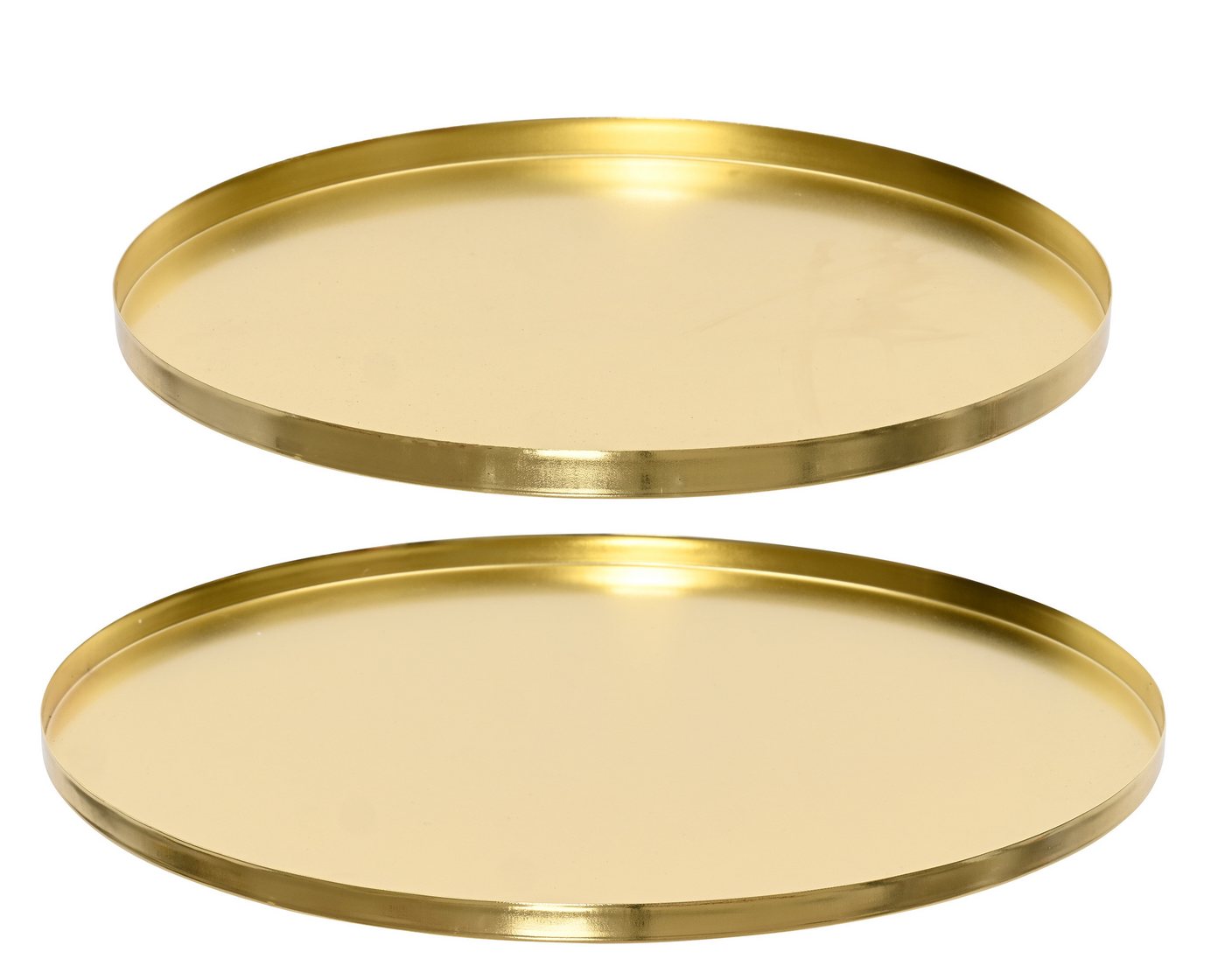 Kaemingk Dekotablett, Dekoratives Tablett rund 30-35cm Metall glänzend 2er Set - Gold von Kaemingk
