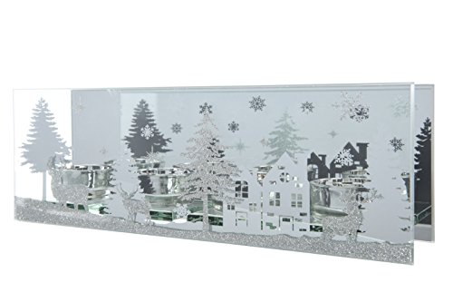 Kaemingk Glasteelichthalter 4er mit Motiv Hirsch/Wald/ Häuser Adventsteelichthalter von Kaemingk