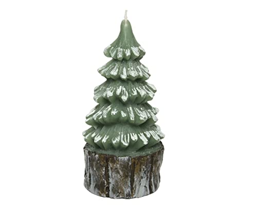 Kaemingk Kerze 5 x 10cm Tannenbaum Wachs Weihnachtskerzen Baumform Adventskerzen grün weiß von Kaemingk