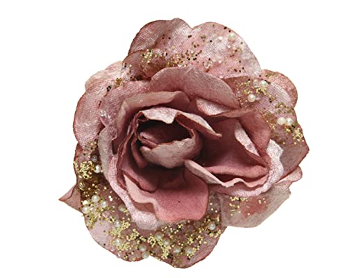 Kaemingk Kunstblumen Samt - Rose auf Clip 13cm künstliche Blumen Hochzeit Christbaumschmuck rosa samtpink von Kaemingk