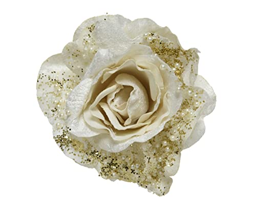 Kaemingk Kunstblumen Samt - Rose auf Clip 13cm künstliche Blumen Hochzeit Christbaumschmuck weiß von Kaemingk