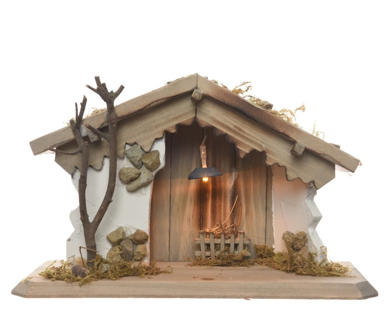 Kaemingk LED Dekoobjekt LED Holzkrippe/Moos Batterie 11,5x30x18,5cm beige von Kaemingk