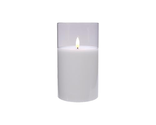 Kaemingk LED Kerze im Glas mit Timerfunktion 7,5x11cm Wachs - flackernde Flamme Effekt - Echtwachskerze batteriebetrieben - Windlicht Wachskerze Weiß Warmweiß von Kaemingk