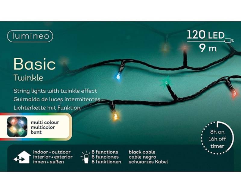 Kaemingk LED-Lichterkette LED Basic-Beleuchtung Twinkle Effekt 8 F L.900cm 120L schwarz/bunt von Kaemingk