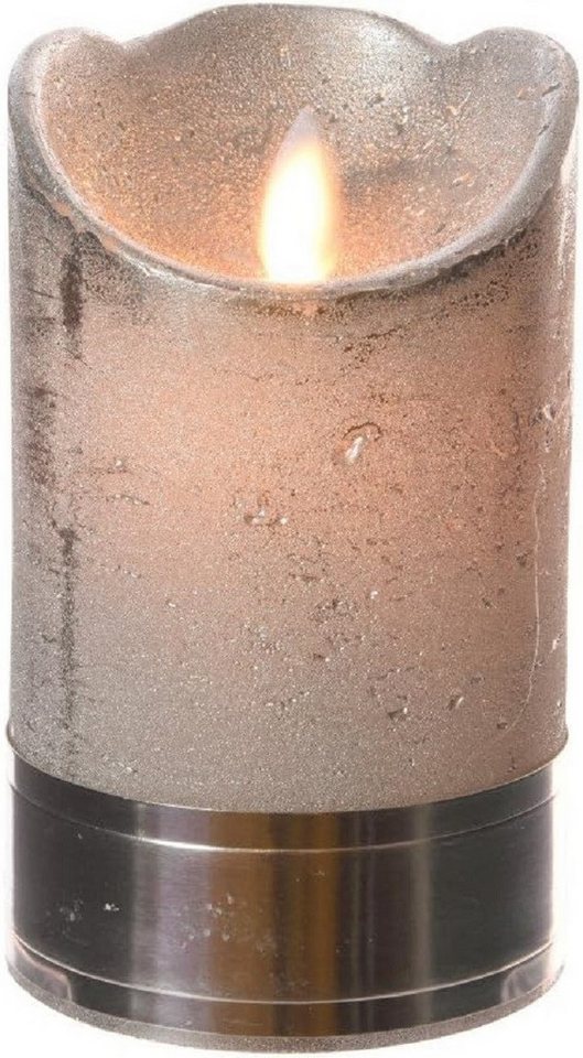 Kaemingk LED Windlicht LED Wachskerze Batt inn. Timer ca.7.5x12.5cm. Silber von Kaemingk
