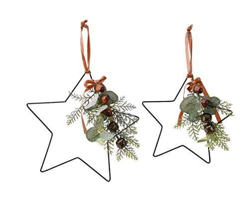 Kaemingk Metallstern 2er Set 20cm und 25cm mit Dekozweig Glocken Weihnachtsschmuck Christbaumschmuck von Kaemingk