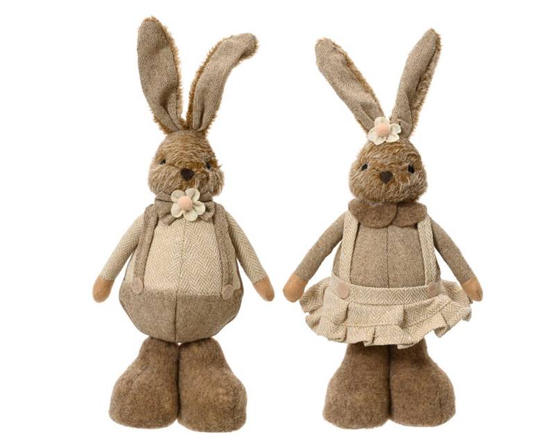Kaemingk Osterhase, Dekofiguren Hase & Häsin 30cm Plüsch 2er Set Braun / Beige von Kaemingk