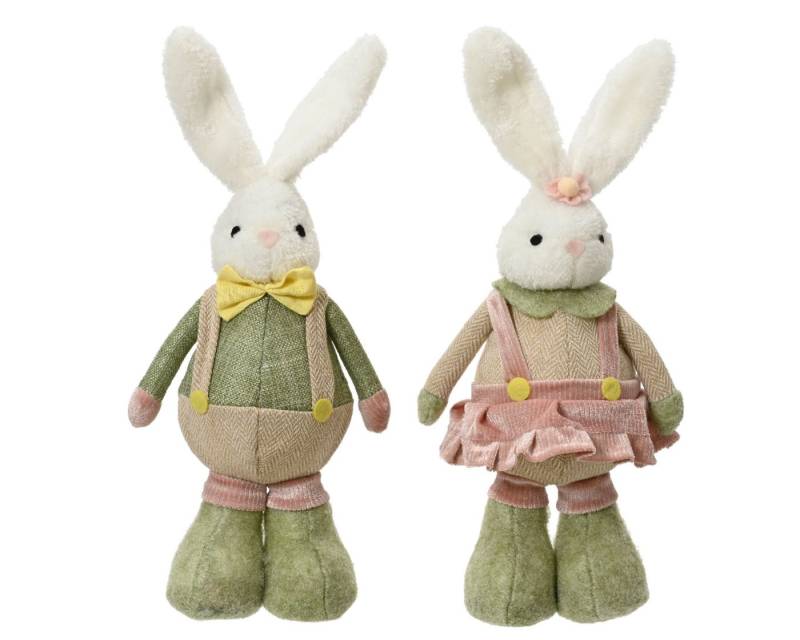 Kaemingk Osterhase, Dekofiguren Hase & Häsin 30cm Plüsch 2er Set Weiß / Grün von Kaemingk