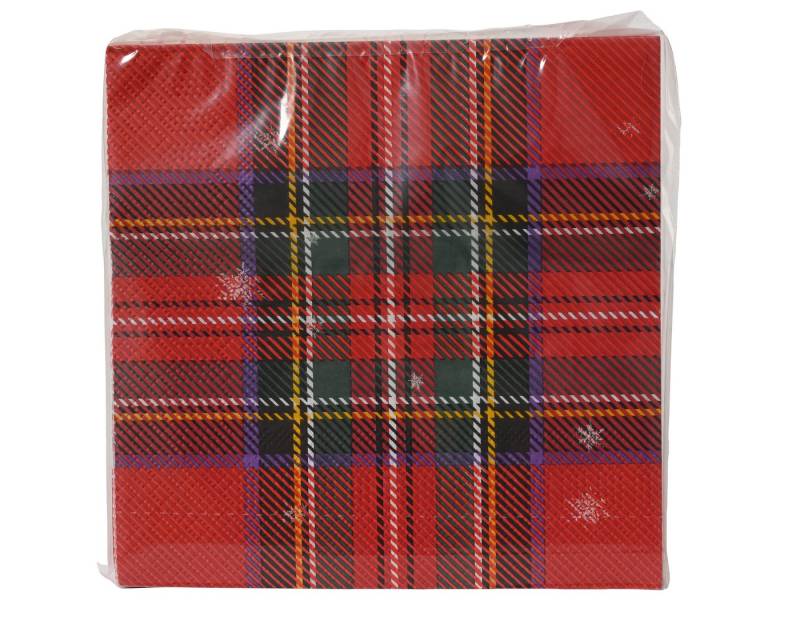 Kaemingk Papierserviette, Servietten Papier 33x33cm Schottenkaro Muster mit Schneeflocken 20 Stk von Kaemingk