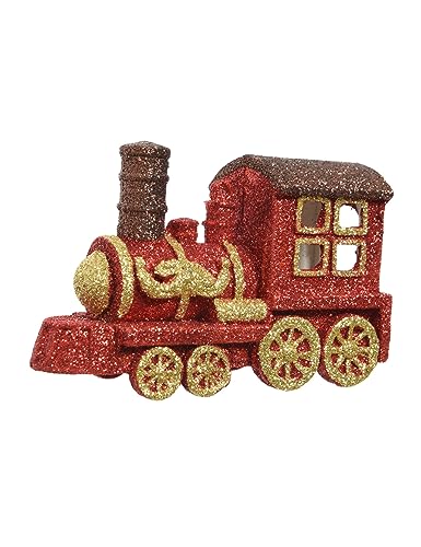 Christbaumschmuck Kunststoff 12cm x 1 Stück Lokomotive Zug Glitzer Fahrzeug bruchsicher rot gold / Kaemingk Polar Express Christbaumkugel von Kaemingk