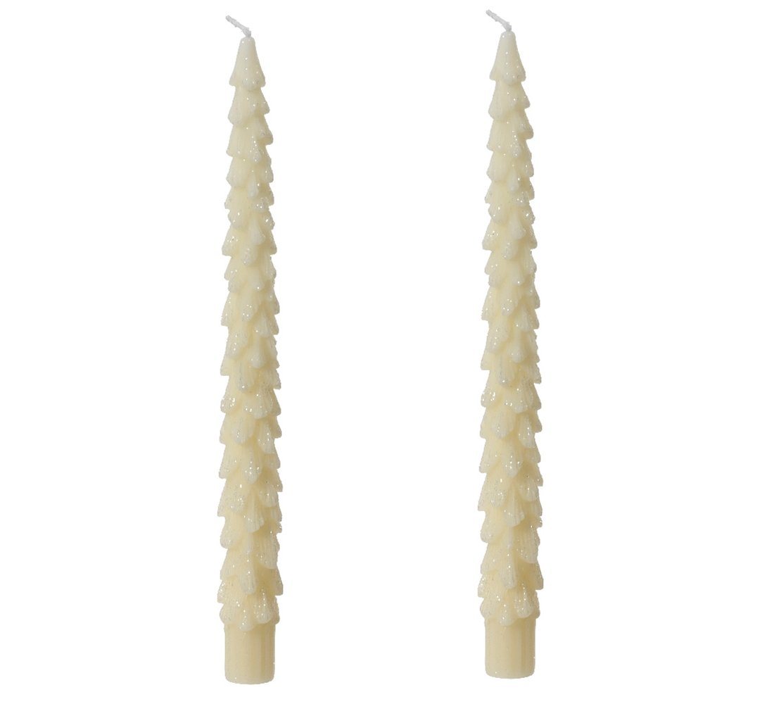 Kaemingk Spitzkerze, Spitzkerzen Tannenbaum Wachs 25cm 2er Set - Wollweiß von Kaemingk