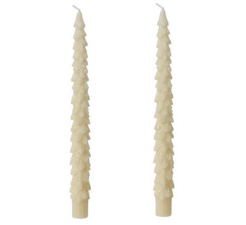 Kaemingk Spitzkerze, Spitzkerzen Tannenbaum Wachs 25cm 2er Set - Wollweiß von Kaemingk