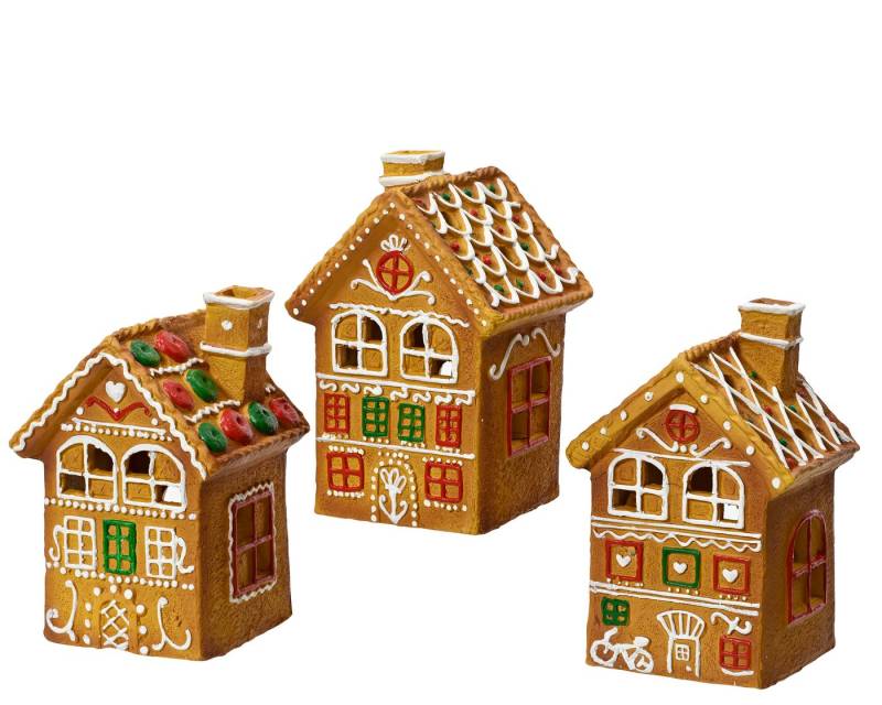 Kaemingk Teelichthalter, Teelichthalter Keramik 15cm Lebkuchenhaus Form 1 Stück sortiert Braun von Kaemingk
