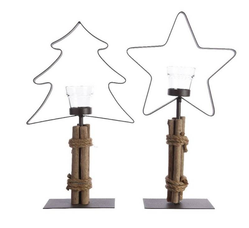 Kaemingk Teelichthalter 2er Set Baum Stern Metall/Holz 44cm von Kaemingk