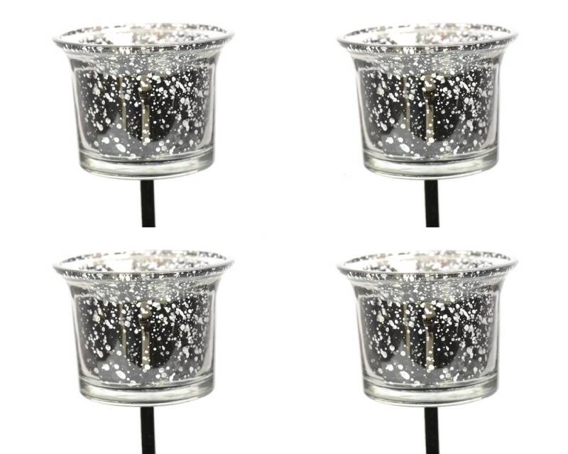Kaemingk Teelichthalter Glasteelicht mit Metallstift, silber,4-er Set von Kaemingk