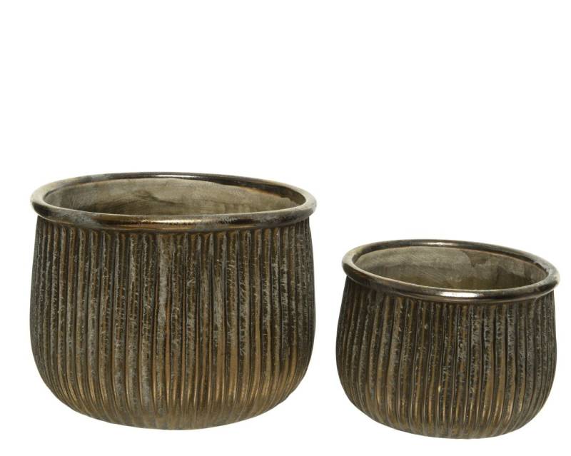 Kaemingk Übertopf Blumentopf Pflanztopf Steingut bronze Linien Ø 14x10 cm 2er Set von Kaemingk