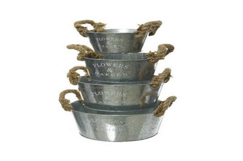 Kaemingk Übertopf Pflanztopf Blumentopf Übertopf "Flower & Garden" Zink 4er Set rund von Kaemingk