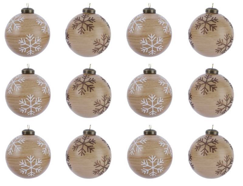Kaemingk Weihnachtsbaumkugel, Weihnachtskugeln Glas Schneeflocken Motiv 8cm Holz - Optik, 12er Set von Kaemingk