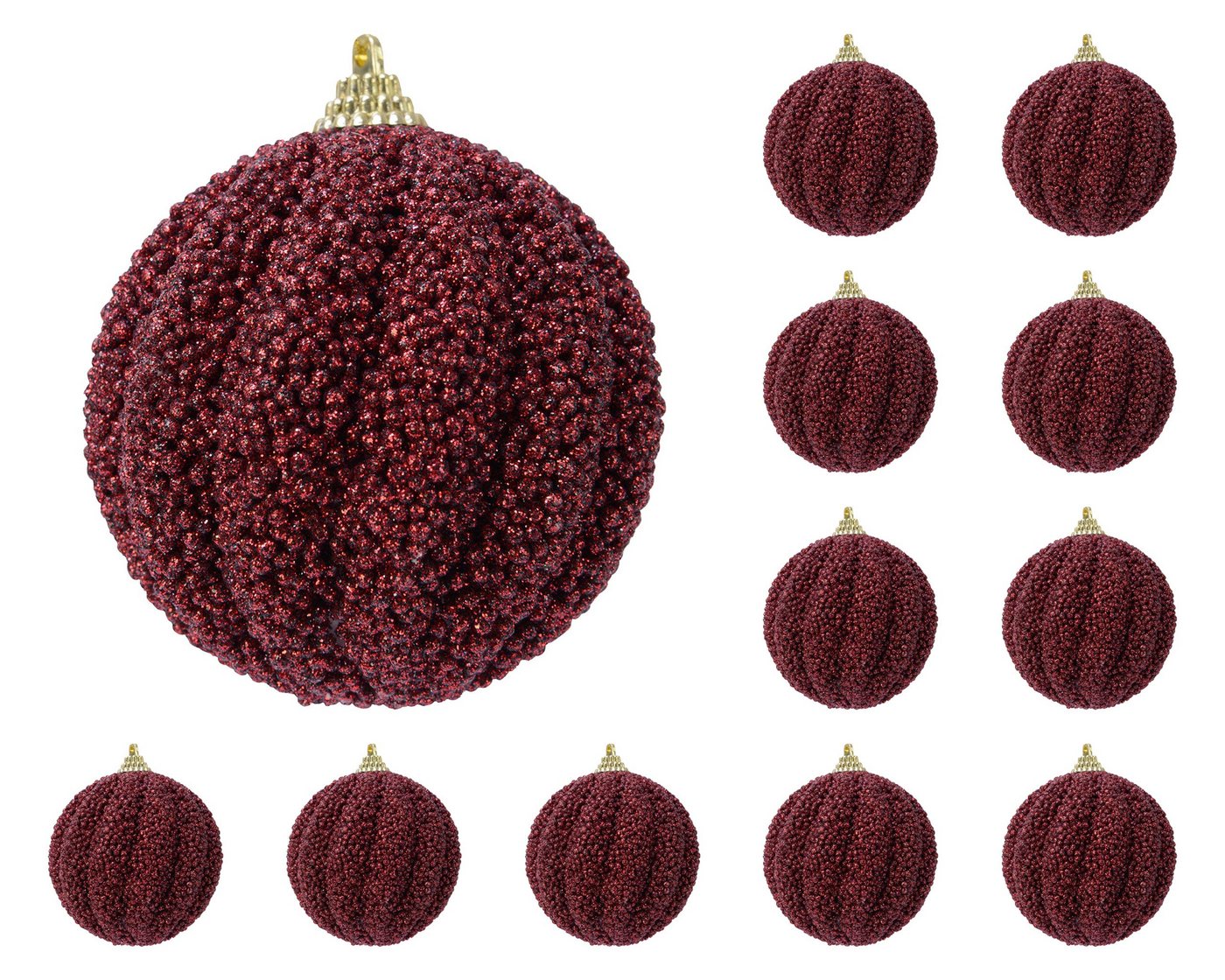 Kaemingk Weihnachtsbaumkugel, Weihnachtskugeln Kunststoff 8cm Glitzer geriffelt 12er Set Ochsenblut von Kaemingk