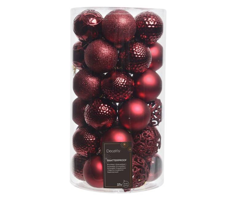 Kaemingk Weihnachtsbaumkugel, Weihnachtskugeln Kunststoff Ornamente 6cm 37er Set - Ochsenblut von Kaemingk