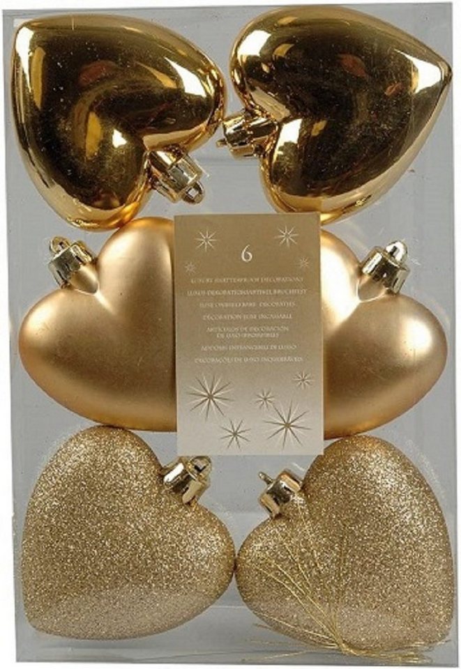 Kaemingk Weihnachtsbaumkugel Christbaumkugeln Herzen 6 Stück gold von Kaemingk