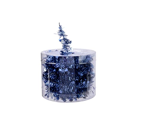 Weihnachtsgirlande 7m x 3cm inkl. Sterne - Lametta Girlande - Sternengirlande mit feinem Draht zum Dekorieren und Basteln - Nachtblau von Kaemingk