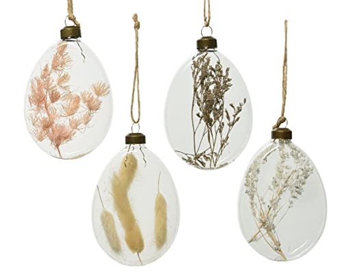 Kaemingk Weihnachtskugel Glas 10,5cm x 1 Stück gefüllt Trockenblumen Christbaumkugeln transparent Natur beige von Kaemingk