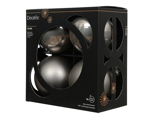 Kaemingk Weihnachtskugeln Glas 10cm 4 Stück - matt & glänzend - Große Christbaumkugeln Weihnachtsbaumkugeln für Weihnachten - Christbaumschmuck & Weihnachtsbaumschmuck - Zart Grau von Kaemingk