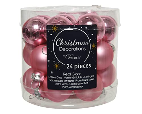 Kaemingk Weihnachtskugeln Glas 25mm x 24 Stück Mini Christbaumkugeln Spiegelbeeren rosa pink von Kaemingk