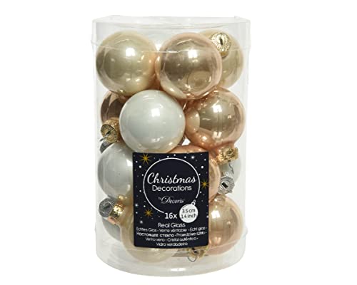 Kaemingk Weihnachtskugeln Glas 35mm x 16 Stück Mini Christbaumkugeln Set beige weiß Creme Hellbraun karamel von Kaemingk