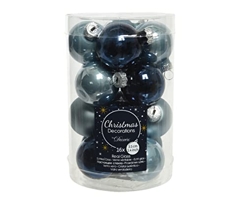 Kaemingk Weihnachtskugeln Glas 35mm x 16 Stück Mini Christbaumkugeln Set blau hellblau dunkelblau Navy von Kaemingk