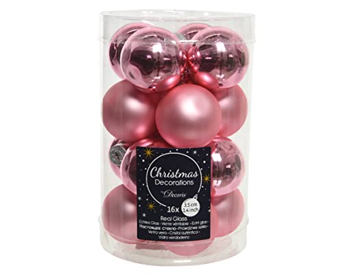 Kaemingk Weihnachtskugeln Glas 35mm x 16 Stück kleine Christbaumkugeln rosa pink von Kaemingk