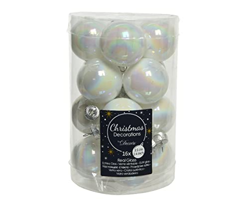 Kaemingk Weihnachtskugeln Glas 35mm x 16 Stück kleine Christbaumkugeln weiß irisierend Perlmutt von Kaemingk