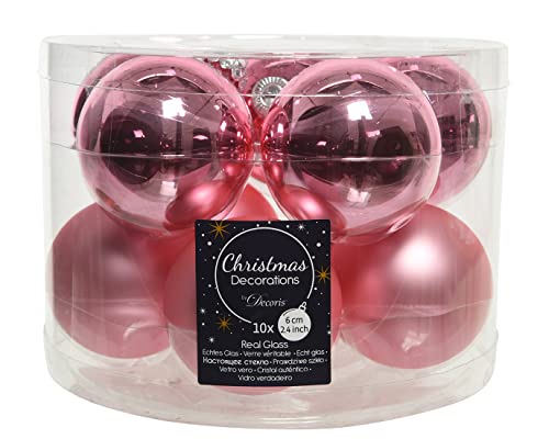 Kaemingk Weihnachtskugeln Glas 6cm x 10 Stück Christbaumkugeln matt glänzend pink rosa von Kaemingk