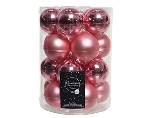 Kaemingk Weihnachtskugeln Glas 6cm x 20 Stück Christbaumkugeln matt glänzend pink rosa von Kaemingk