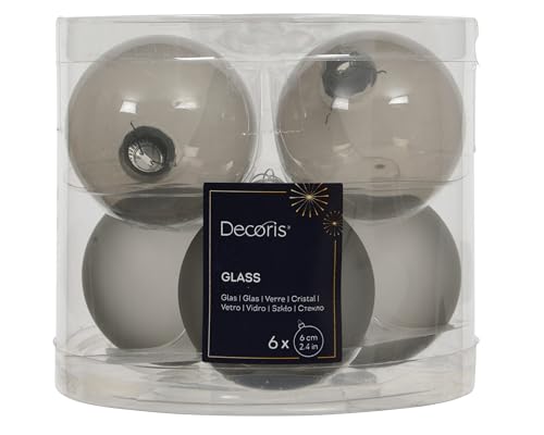 Kaemingk Weihnachtskugeln Glas 6cm x 6 Stück - matt & glänzend transparent - Christbaumkugeln Weihnachtsbaumkugeln für Weihnachtsbaum zu Weihnachten - Christbaumschmuck & Weihnachtsbaumschmuck Grau von Kaemingk