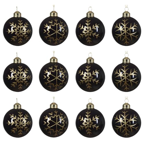 Kaemingk Weihnachtskugeln Glas 8cm x 12 Stück mit Schneeflocken Muster - Christbaumkugeln Weihnachtsbaumkugeln für Weihnachten - Christbaumschmuck & Weihnachtsbaumschmuck - Schwarz Gold Kaemingk Weihnachtskugeln Glas 8cm x 12 Stück mit Schneeflocken Muster - Christbaumkugeln Weihnachtsbaumkugeln für Weihnachten - Christbaumschmuck & Weihnachtsbaumschmuck - Schwarz Gold von Kaemingk